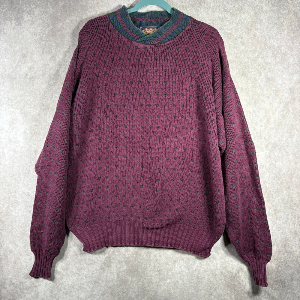 Vintage Chaps Ralph Lauren Sweater Mens XL Burgundy Pure Quality Knit USA 90s